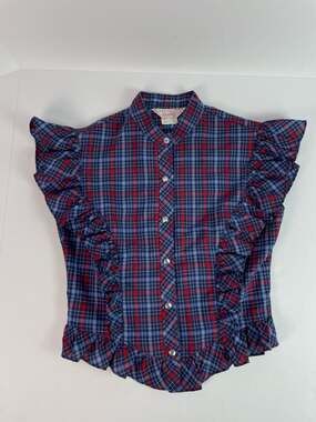 Vintage H Bar C California Ranchwear Plaid Ruffle Western Blouse